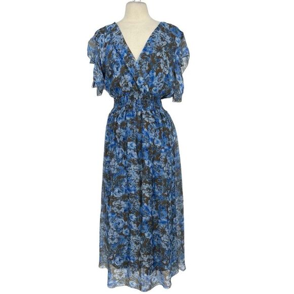 RAGAZZA Dresses & Skirts - Le Ragazze Floral Maxi Dress XL Fit Flare Elastic Silk Blend Garden Party Fairy